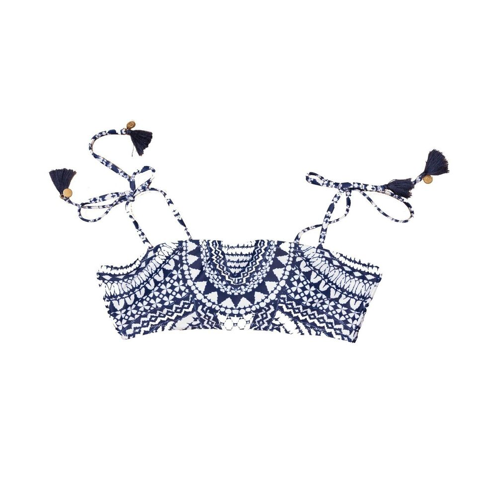 Jessica Simpson Women Top Strap Ties Bikini Top White/Navy Size M 7776